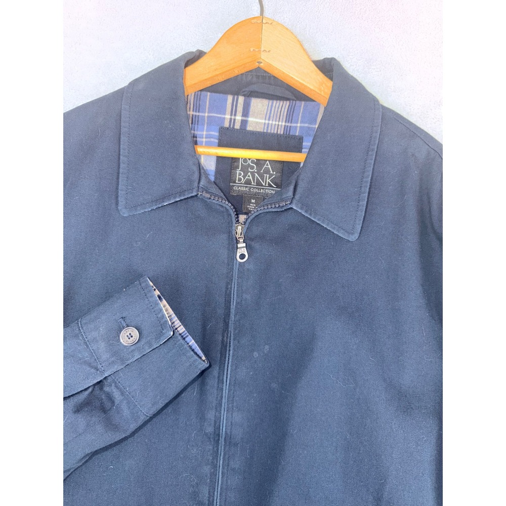 Jos A Bank Classic Collection Men's MED Navy Blue Harrington Jacket Plaid Lined